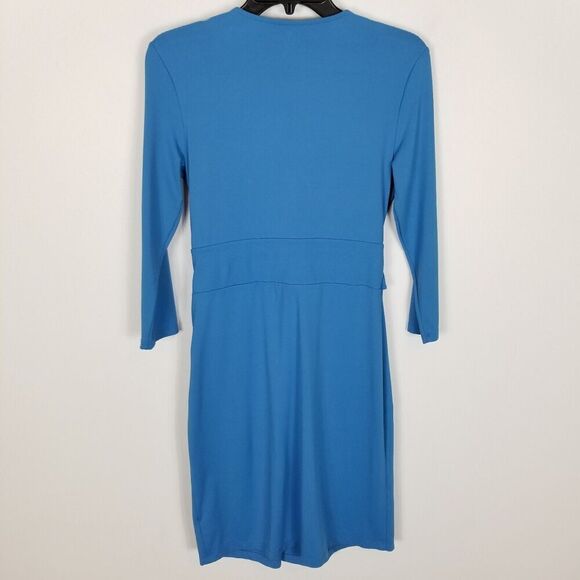 Talbots Women Blue Faux Wrap Dress Mini Dress Size S Petite 3/4 Sleeve - Picture 4 of 8
